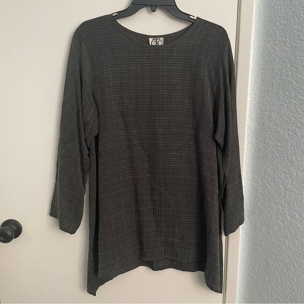 Carol Turner Collection Dark Green Woven Rayon Point Tunic Size Small CTC